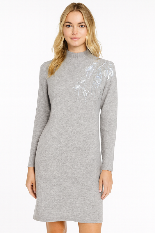 Cashmere Wool Sequin Emblellished Dress - Grey