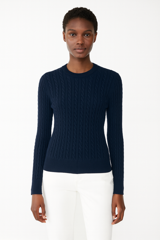 Cotton Cable Crewneck - Navy