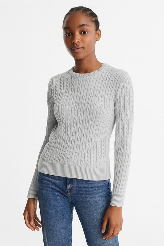 Cotton Cable Crewneck - Gray
