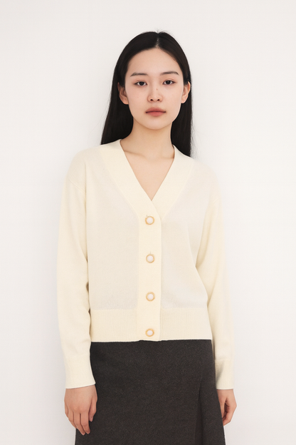 Cashmere Wool Short Cardigan - Cream
