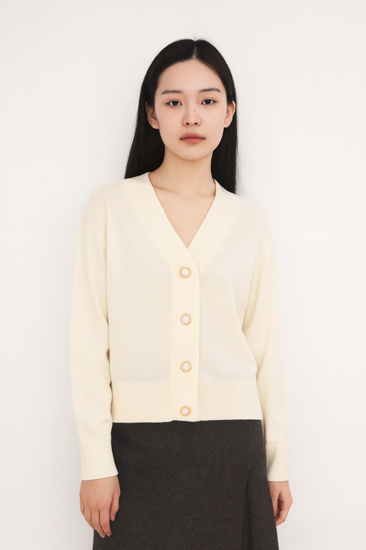 Cashmere Wool Short Cardigan - Cream