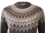 Fair Isle Cashmere Wool Crewneck Unisex Ski Sweater - Brown