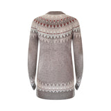 Fair Isle Cashmere Wool Crewneck Unisex Ski Sweater - Brown