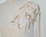 Cashmere Wool Sequin Emblellished Sweater - Beige