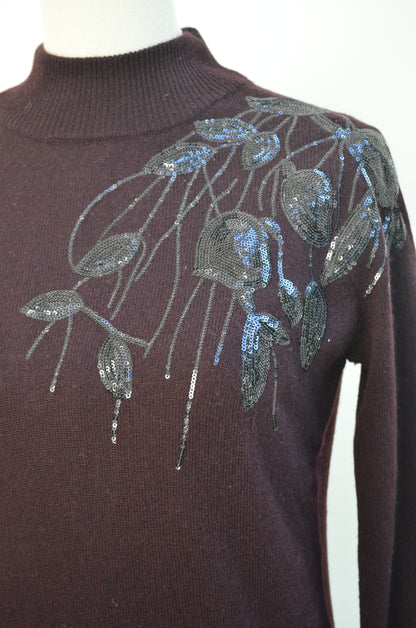 Cashmere Wool Sequin Emblellished Dress - Maroon