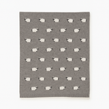 Gray blanket with white sheep pattern on a white background