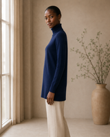 Cashmere Wool Long Turtleneck - Navy