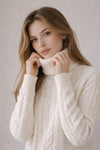 Pure Cashmere Cable Turtleneck Sweater- Cream