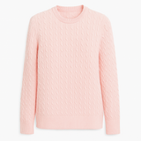 Cashmere Wool Cable Crewneck Unisex Sweater - Pink