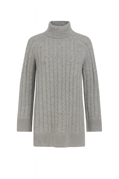 Pure Cashmere Cable Turtleneck Tunic - Gray